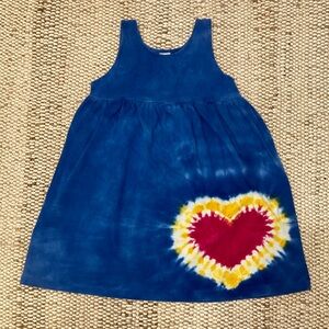Vintage Tie Dye Dress Blue with Red Heart Girls Size 4 Empire Waist Jumper